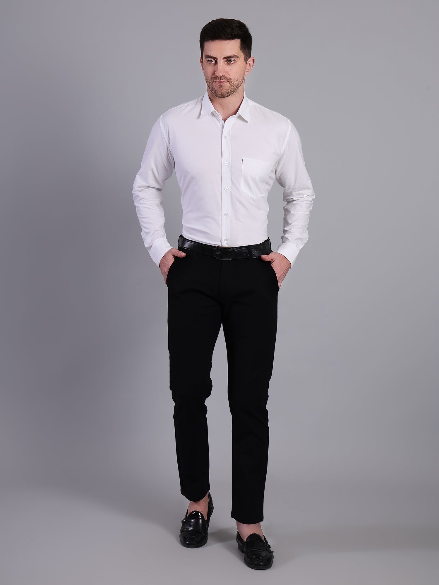 Stylox Men’s Regular Fit Solid Oxford Casual Shirt-White - Stylox