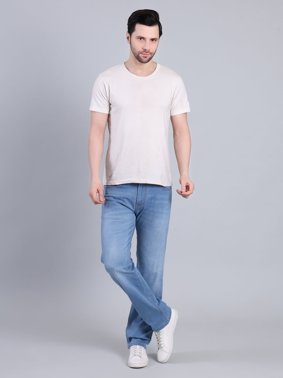 Stylox Men’s Comfort Fit Mid-Rise Washed Denim Jeans (Light Blue)