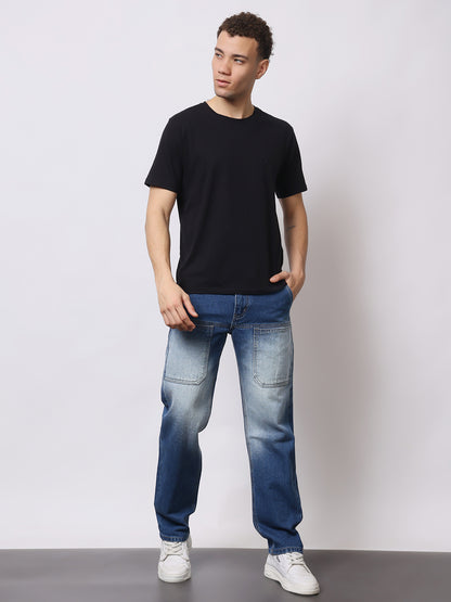 Stylox Men’s Relaxed Fit Heavy Washed Denim Jeans with Front Utility Pockets | Comfort Casual Jeans for Everyday Wear - Stylox