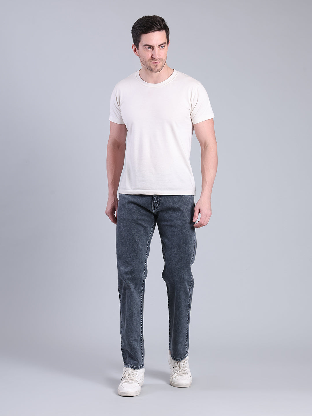 Stylox Men’s Comfort Fit Mid Rise Washed Denim Jeans (Dark Grey) - Stylox