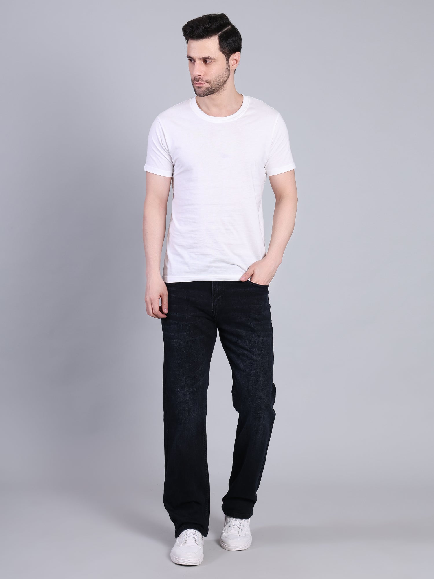 Stylox Men’s Mid-Rise Straight Fit Classic Washed Denim Jeans-Dark Grey - Stylox