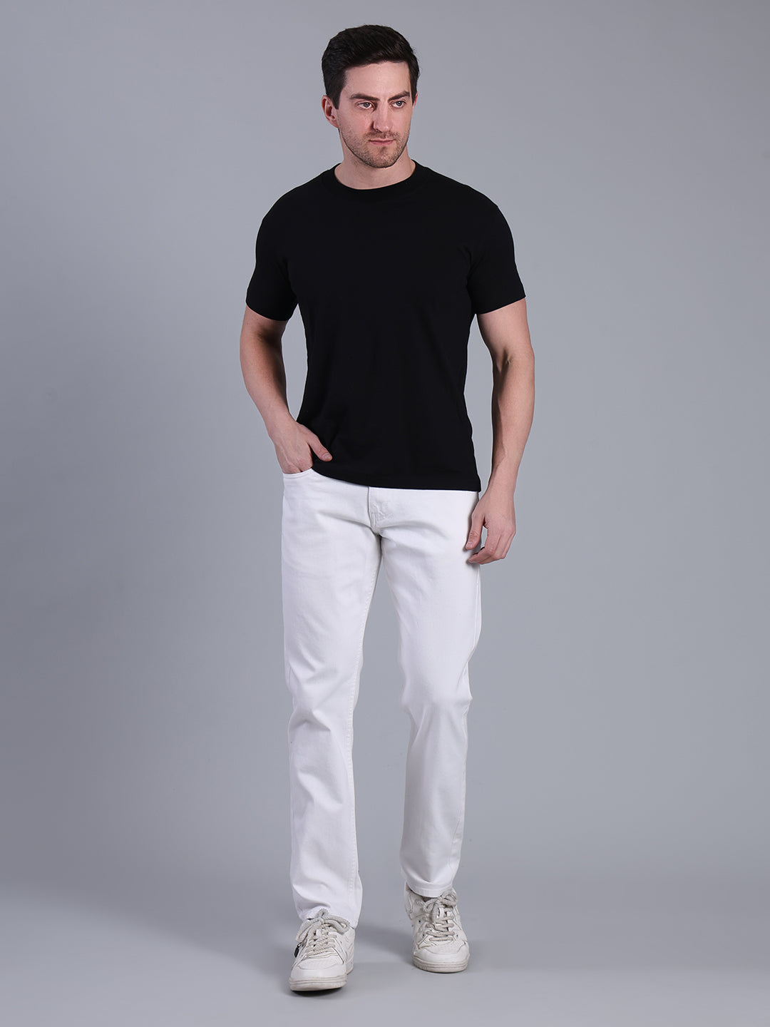 Stylox Men’s Slim Fit Mid Rise Solid Denim Jeans (White) - Stylox