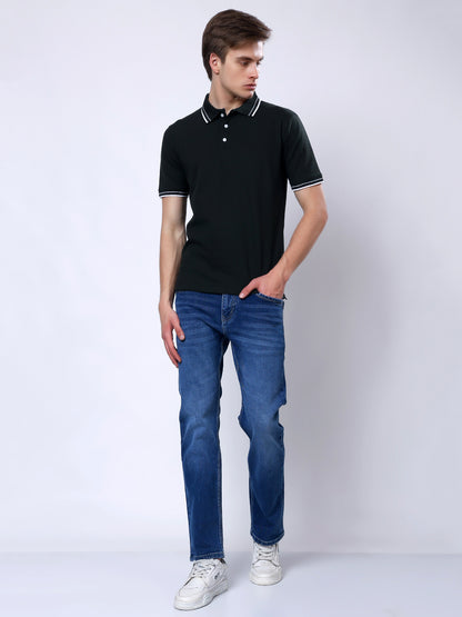 Stylox Men’s Solid Polo T-Shirt with Contrast-Tipped Collar - Stylox