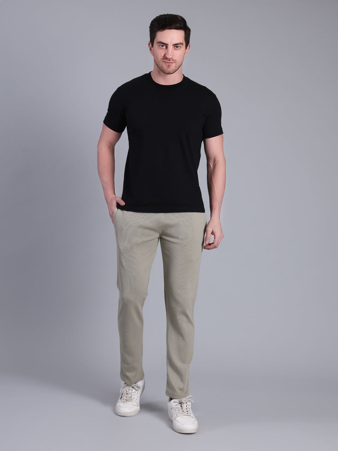 Stylox Men’s Textured Regular Fit Trackpants | Cotton Blend Stretch Joggers with Elastic Waist & Drawstring