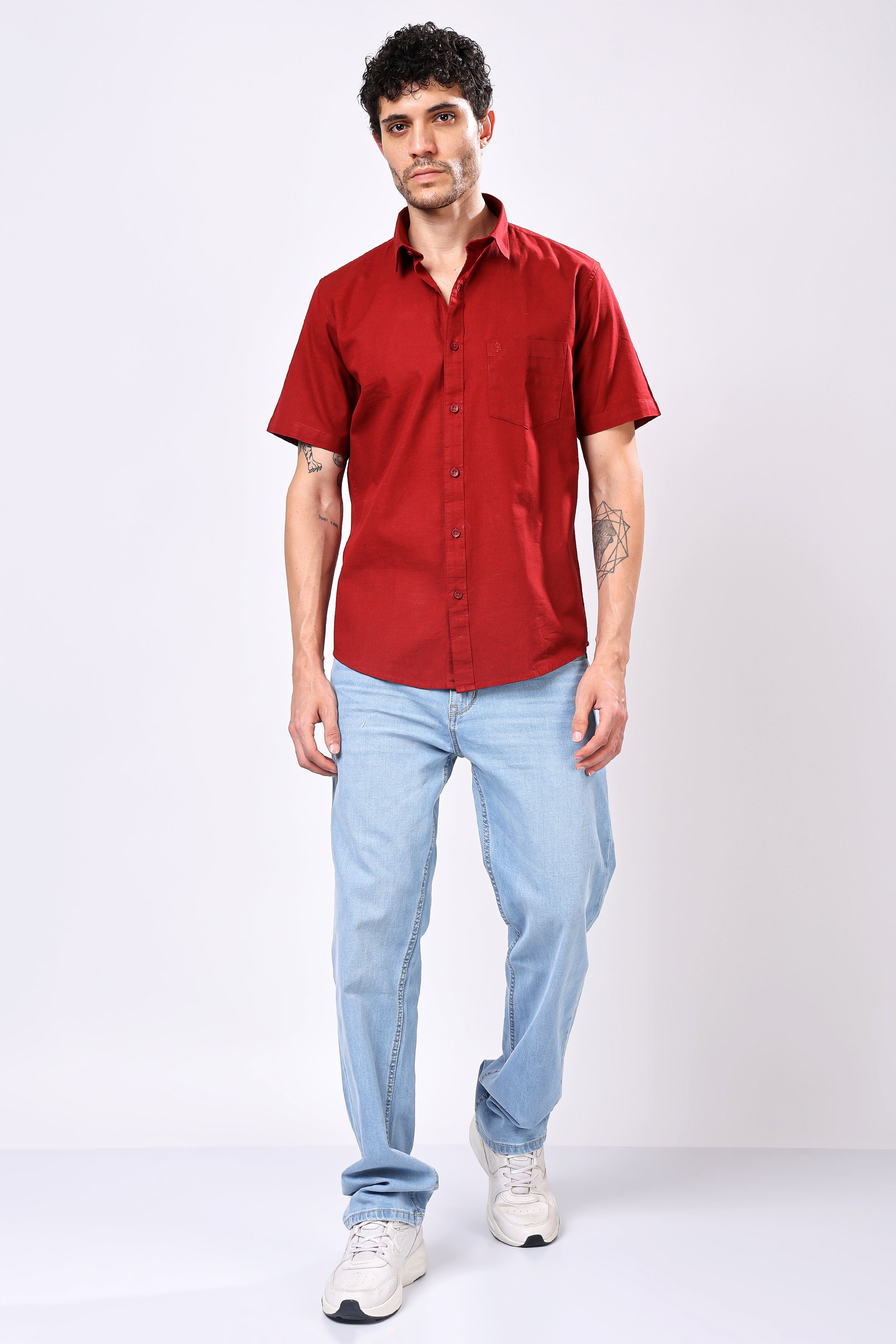 Stylox Men's Half Sleeve Solid Casual Shirt – Comfortable Cotton Blend Shirt for Smart Everyday Style - Stylox