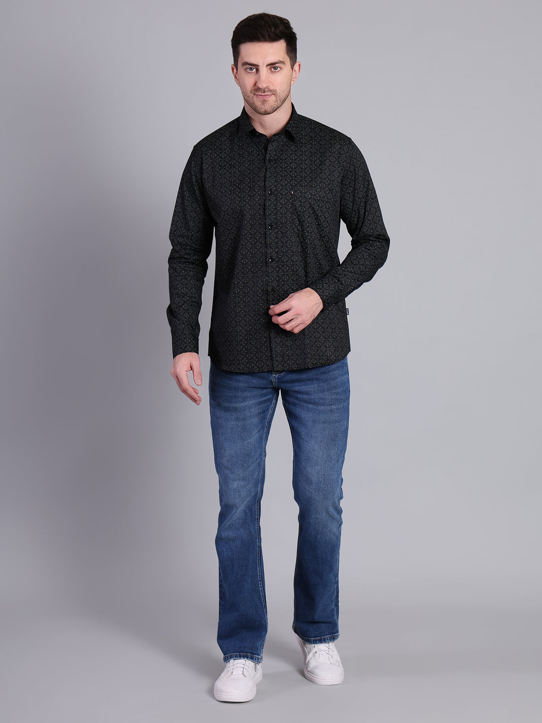 Stylox Men’s Regular Fit Full Sleeve Cotton Floral Print Casual Shirt-Black - Stylox