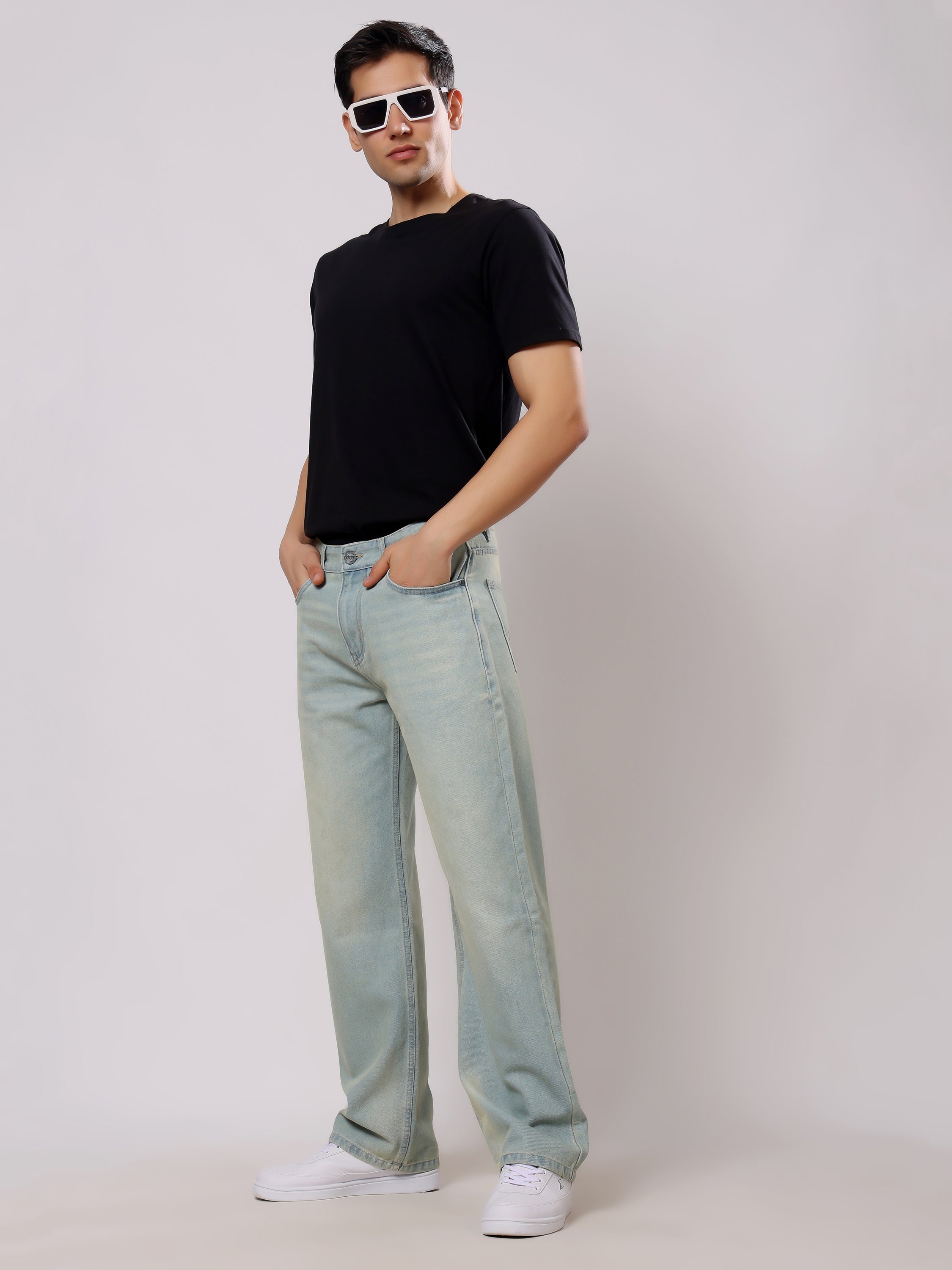 Stylox Baggy Fit Non-Stretch Wide Leg Casual Streetwear Denim Jeans For Men