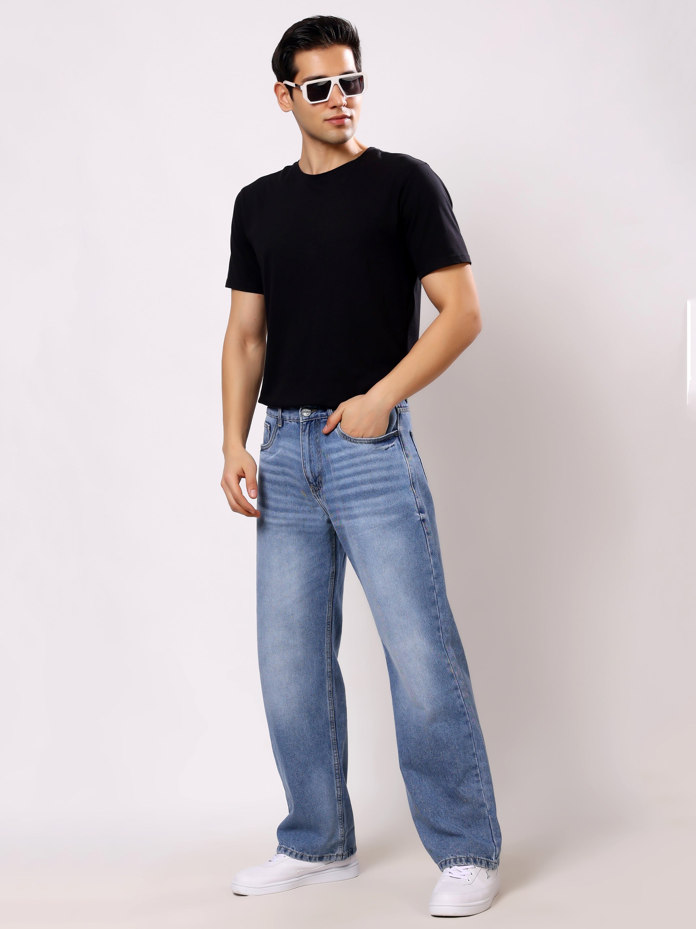 Stylox Men’s Baggy Fit Non-Stretch Wide Leg Casual Streetwear Denim Jeans