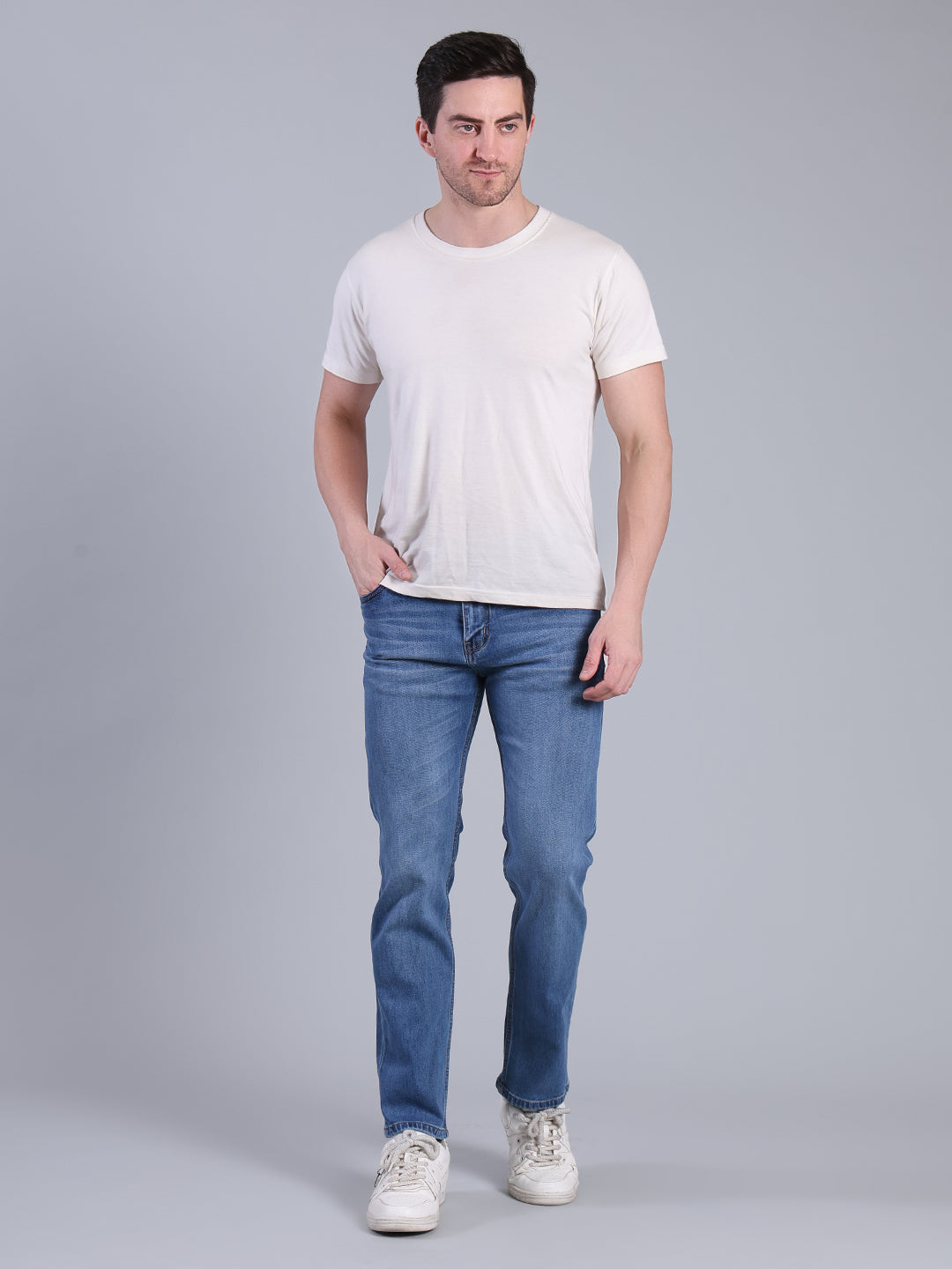 Stylox Men’s Comfort Fit Mid Rise Washed Denim Jeans - Stylox