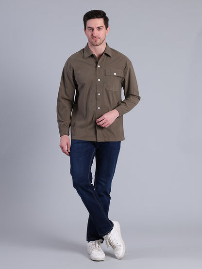 Stylox Men’s Textured Winter Shacket with Snap Button Closure