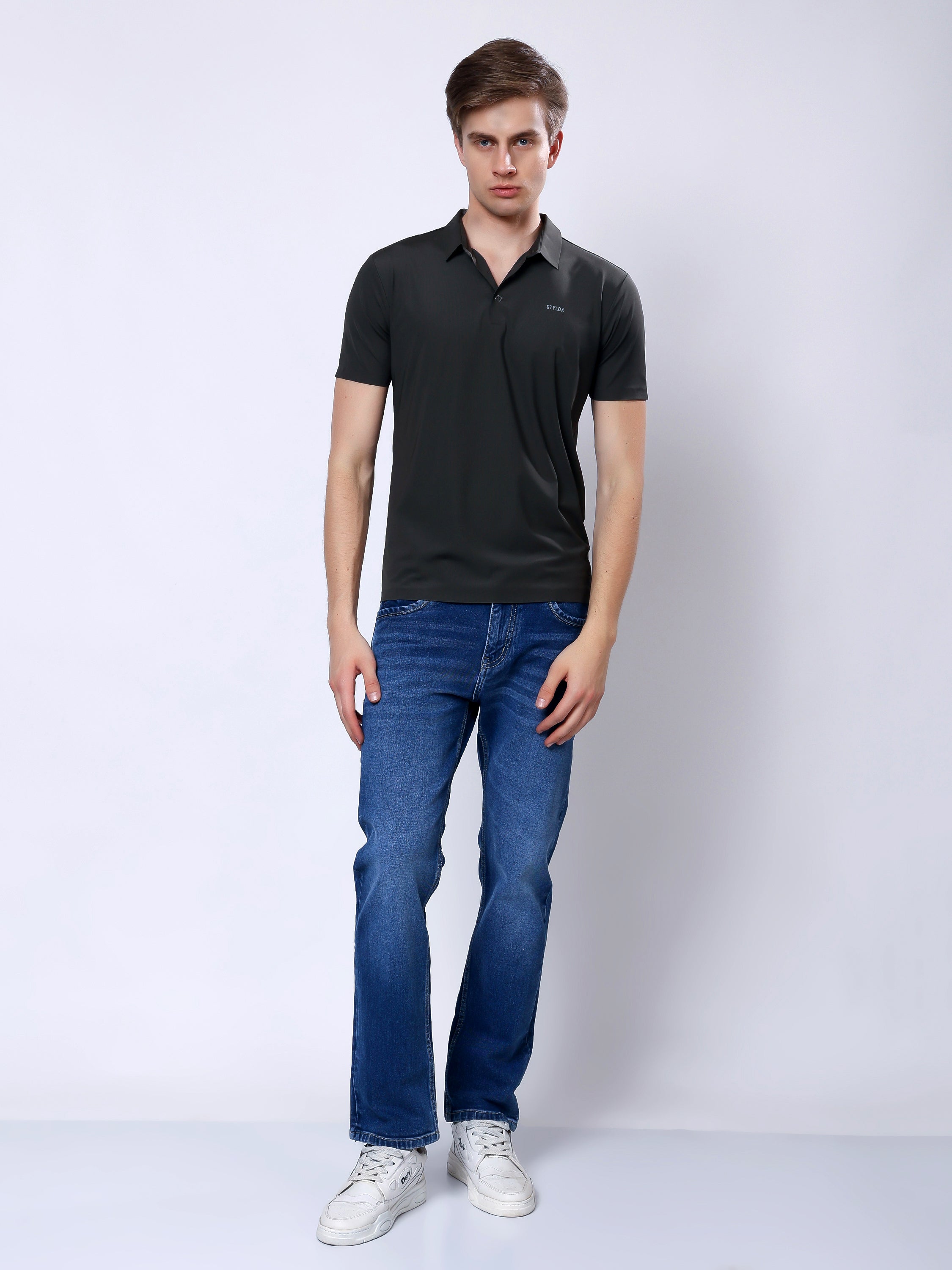 Stylox Men’s Premium Regular Fit Stretchable Polo T-Shirt–Dark Grey - Stylox