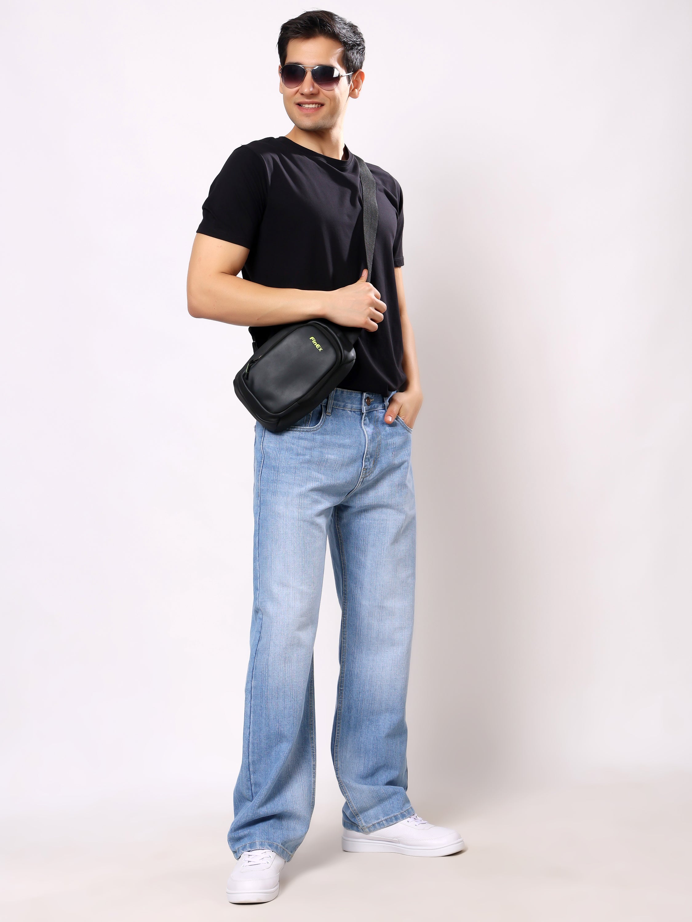 Stylox Men’s Baggy Fit Ice Blue Non-Stretch Wide Leg Denim Jeans