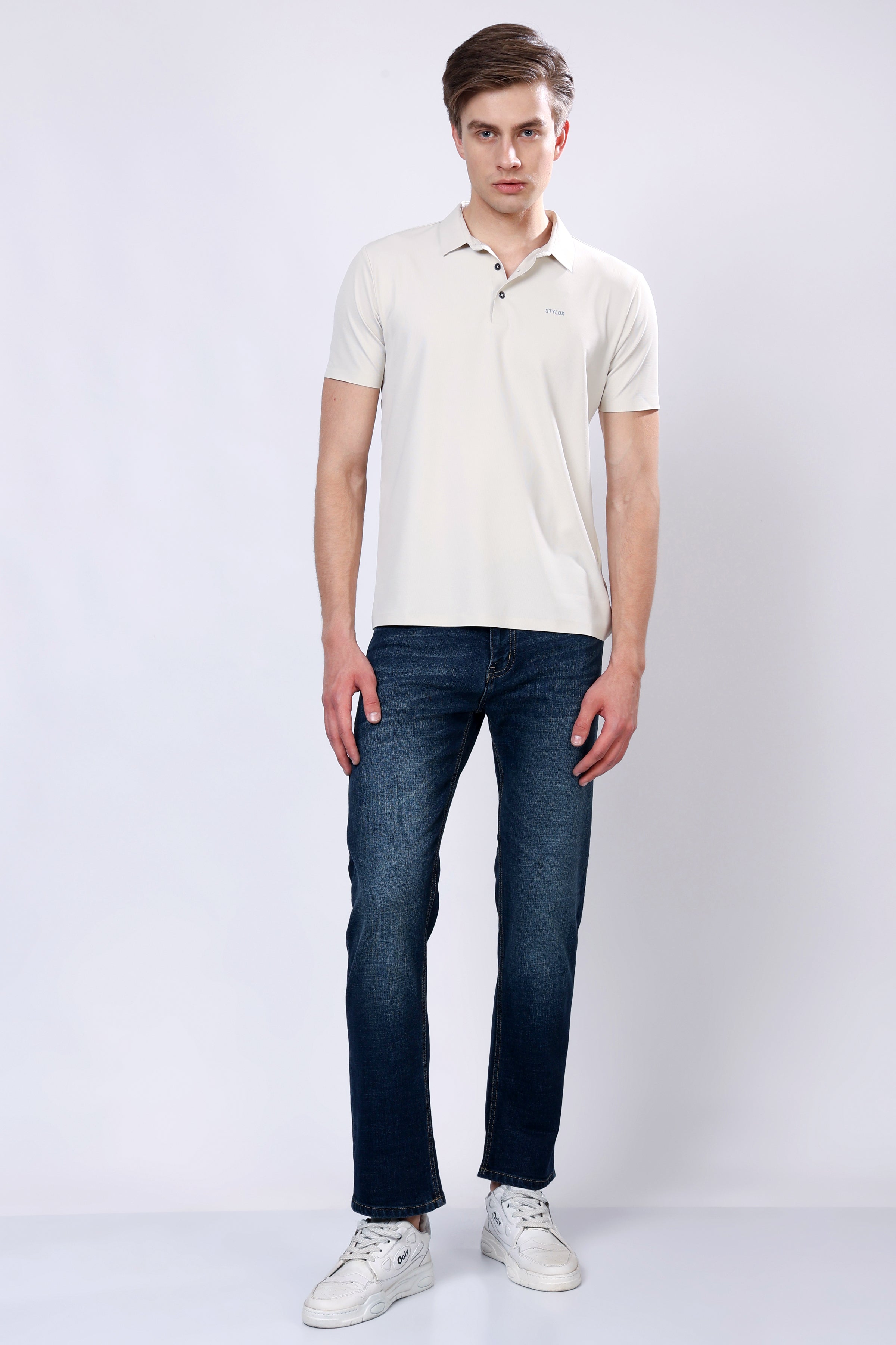 Stylox Men’s Mid-Rise Comfort Fit Stretchable Greenish Blue Denim Jeans - Stylox