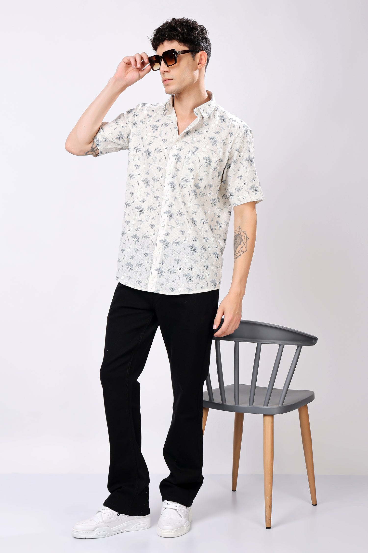STYLOX HALF SLEEVE FLOWER LEAF PRINT CASUAL SHIRT