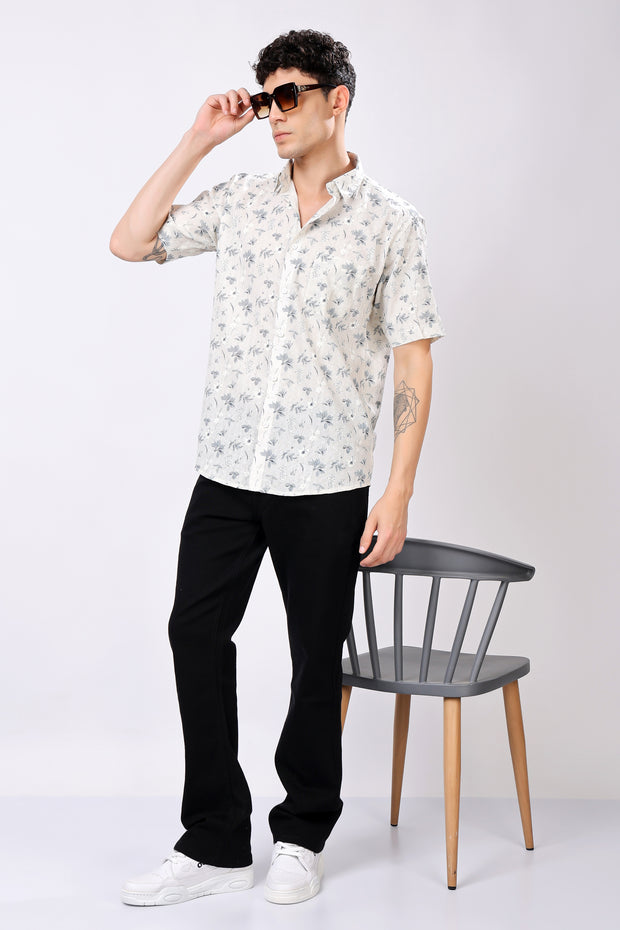 STYLOX HALF SLEEVE FLOWER LEAF PRINT CASUAL SHIRT