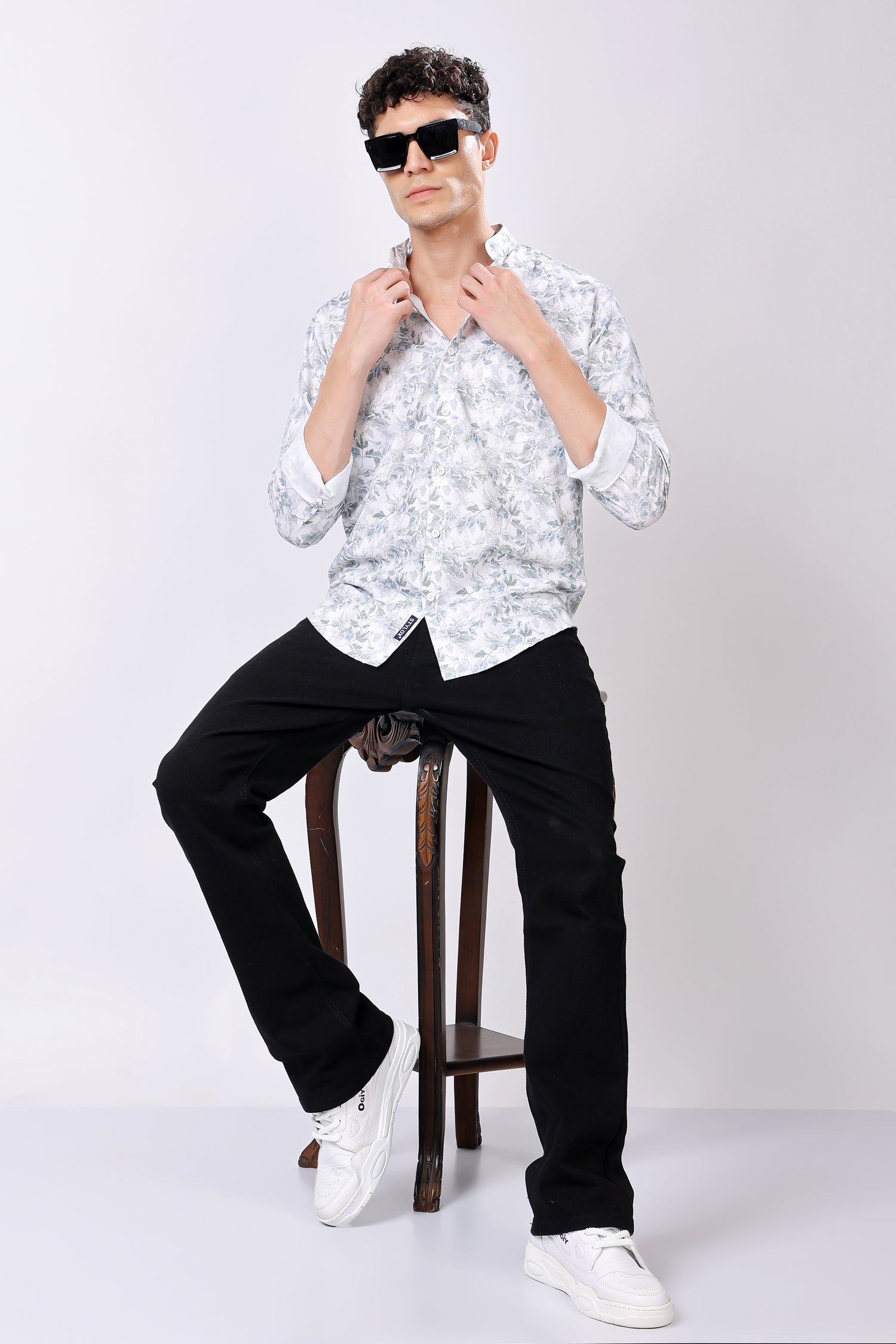 STYLOX FULL SLEEVE LEAF PRINT CASUAL SHIRT