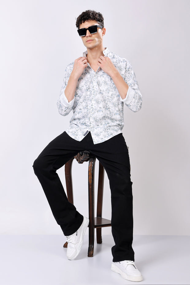 STYLOX FULL SLEEVE LEAF PRINT CASUAL SHIRT