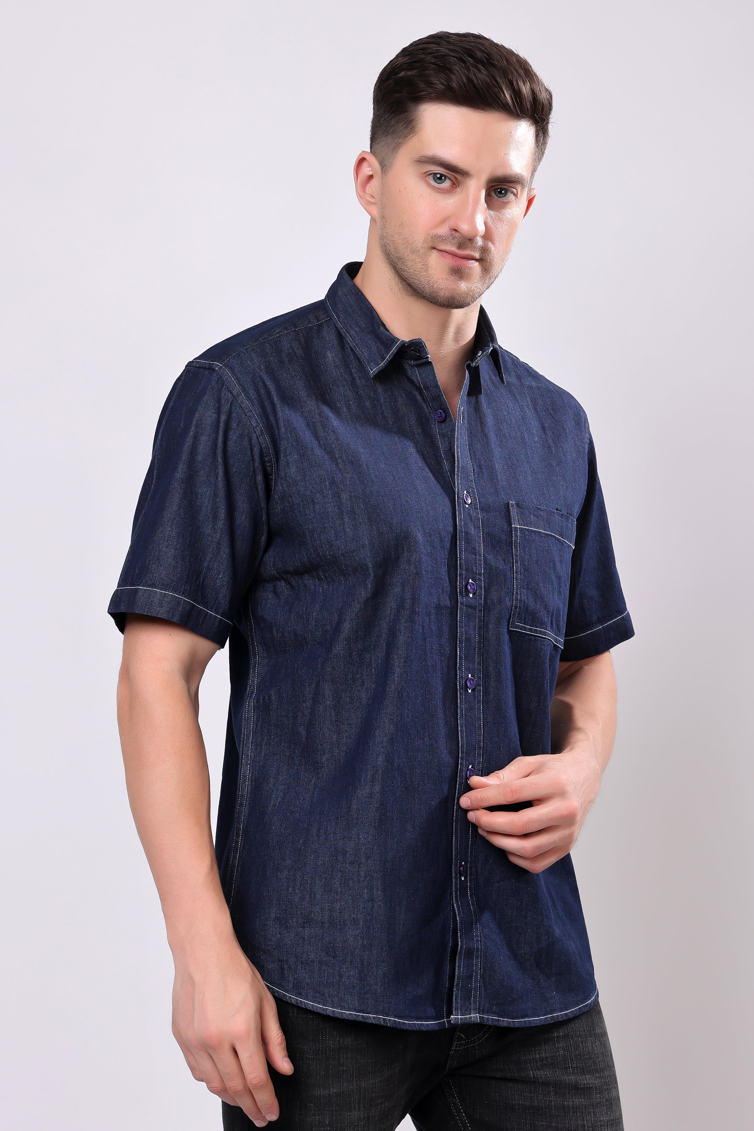 Stylox Men’s Denim Half Sleeve Casual Shirt – Classic Style & Comfortable Fit - Stylox