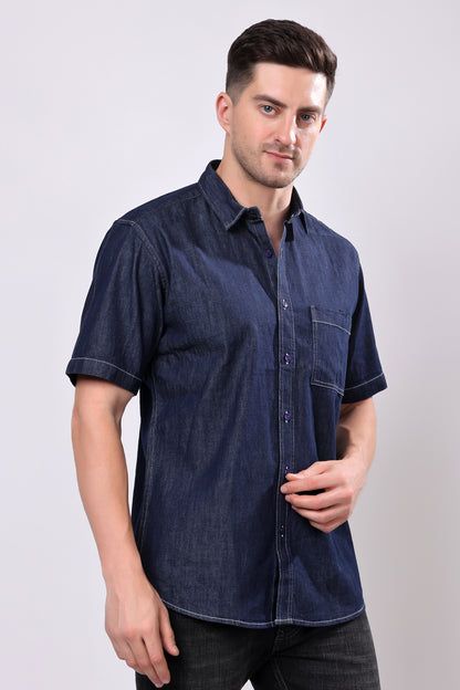 Stylox Men’s Denim Half Sleeve Casual Shirt – Classic Style &amp; Comfortable Fit