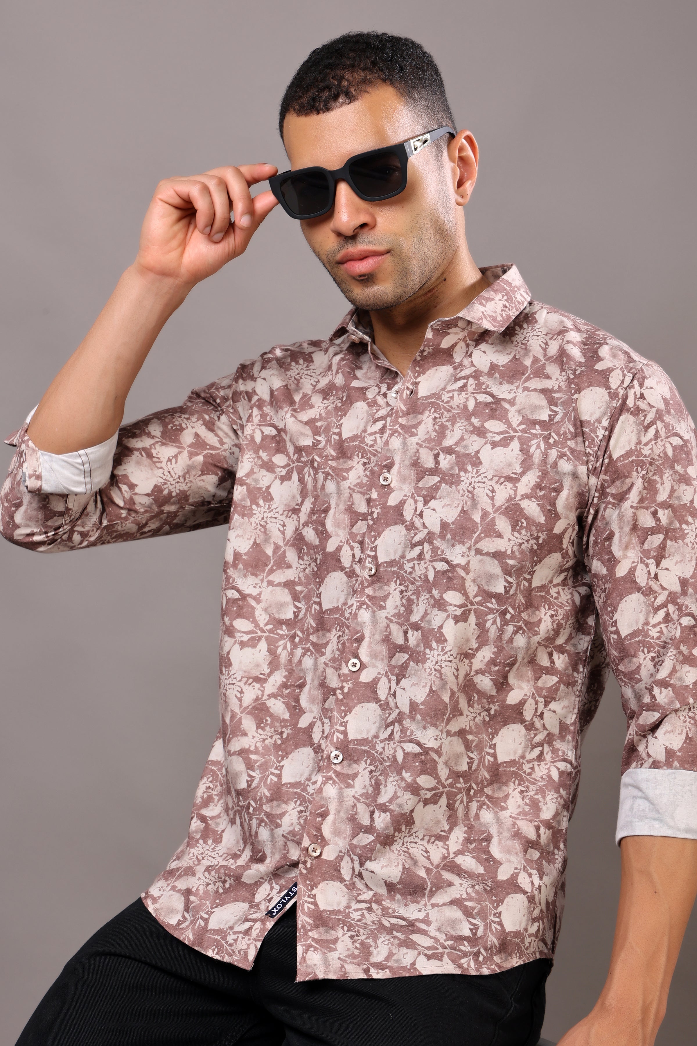 Stylox Men's Full Sleeve Leaf Print Casual Shirt