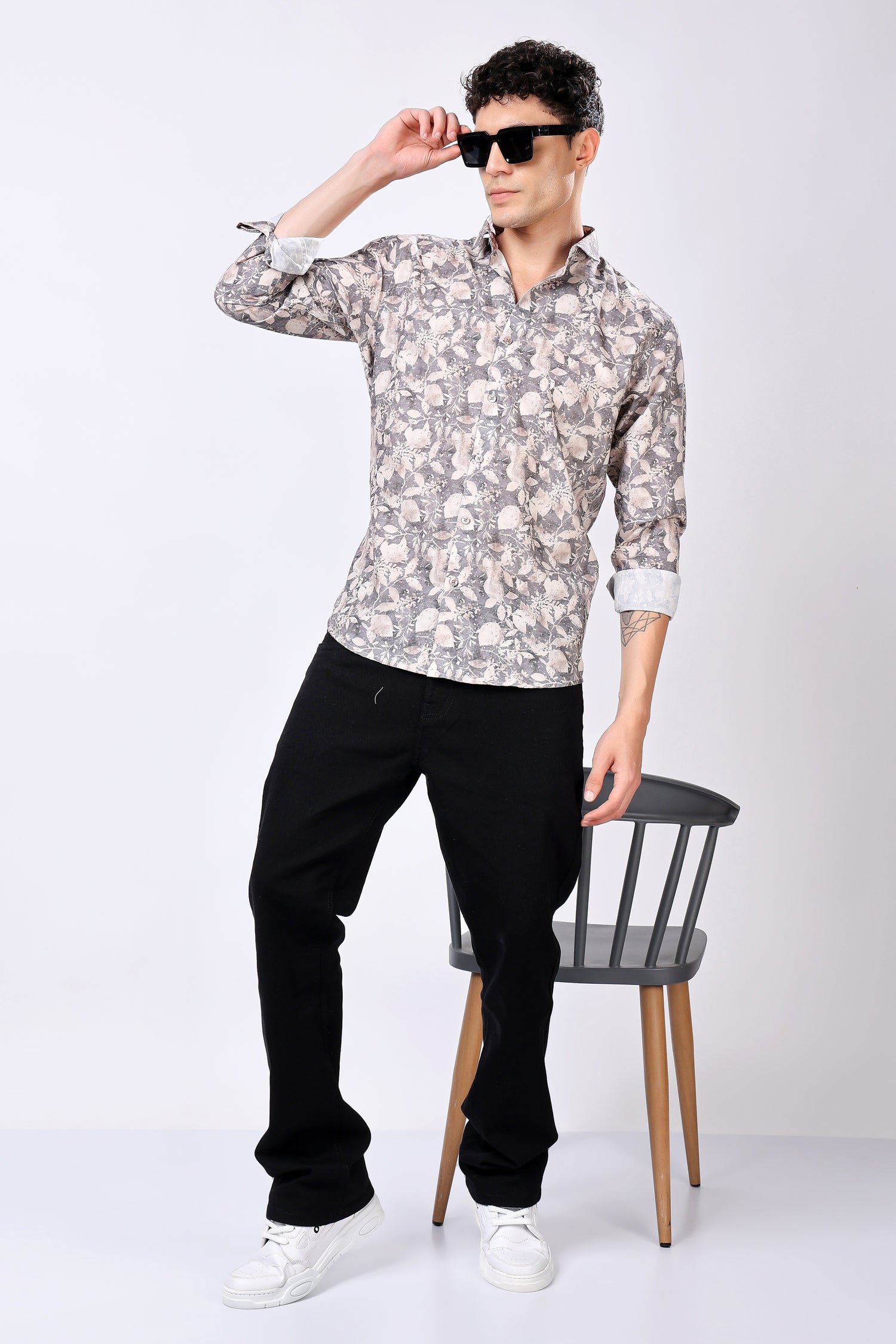 STYLOX Leaf Print Casual Full Sleeve Shirt