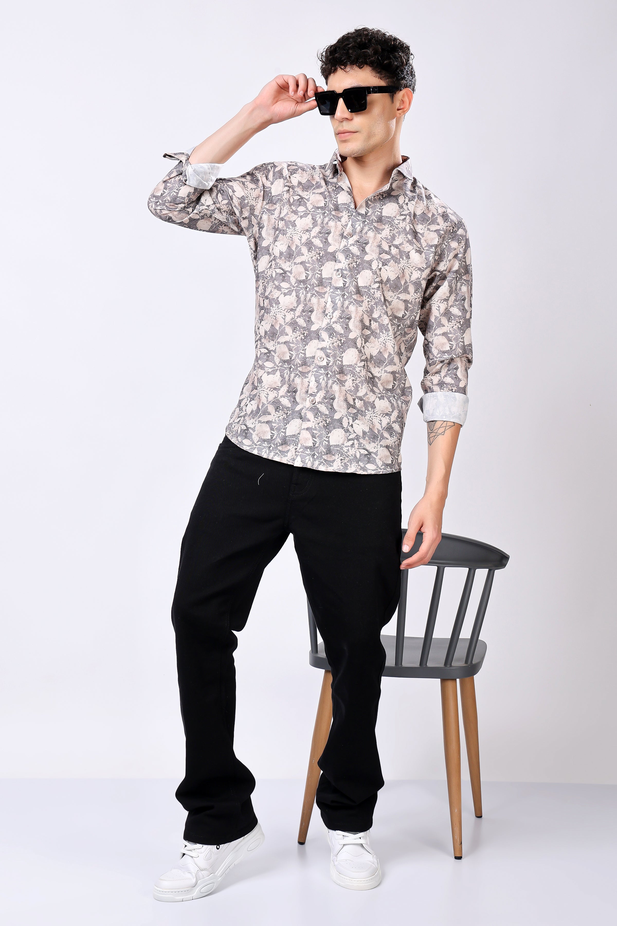STYLOX Leaf Print Casual Full Sleeve Shirt
