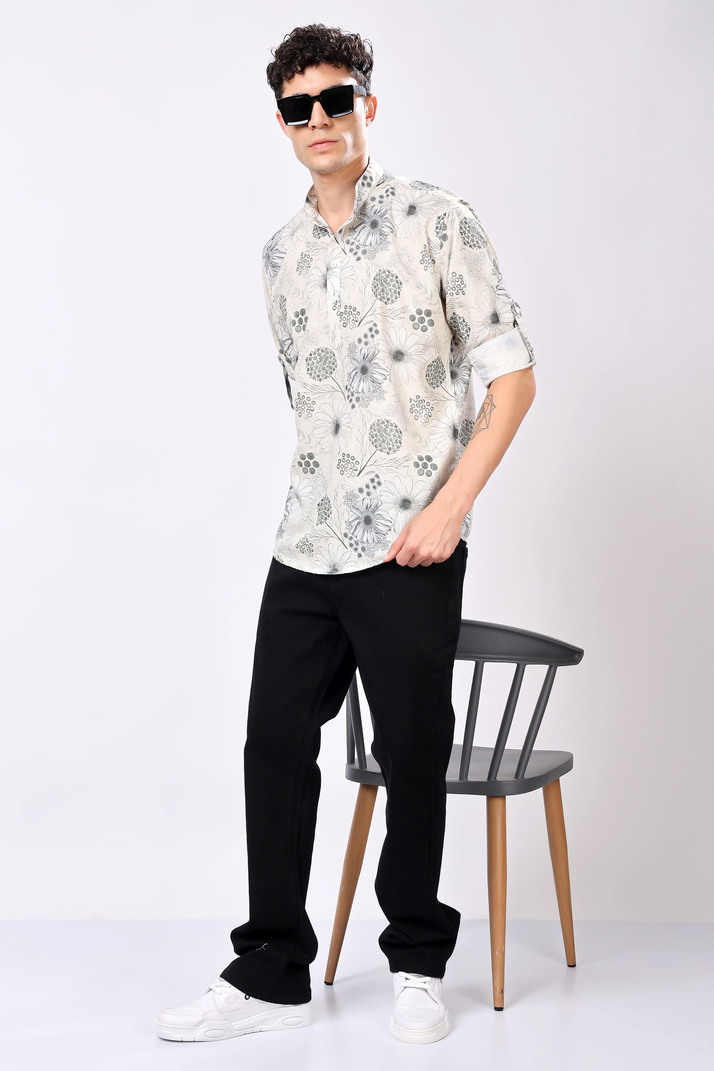 Stylox Flower Print Full Sleeve Casual Kurta
