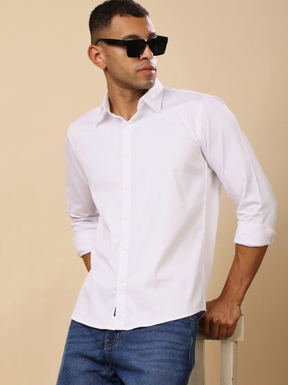 Stylox Men’s Satin Lycra Full Sleeve Solid Shirt – Classic Elegance with Modern Comfort