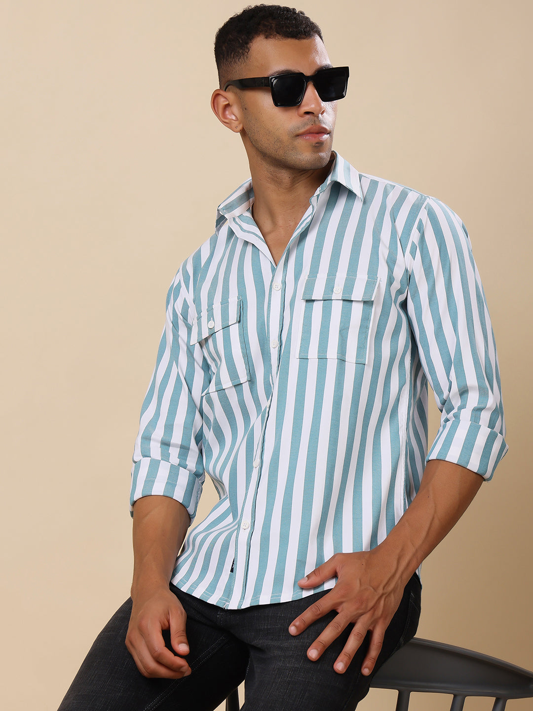 Stylox Men’s Striped Full Sleeve Regular Fit Shirt with Double Chest Pockets – Smart, Functional & Stylish - Stylox