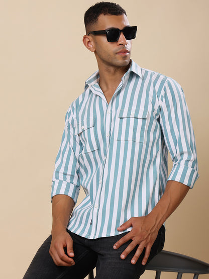 Stylox Men’s Striped Full Sleeve Regular Fit Shirt with Double Chest Pockets – Smart, Functional &amp; Stylish