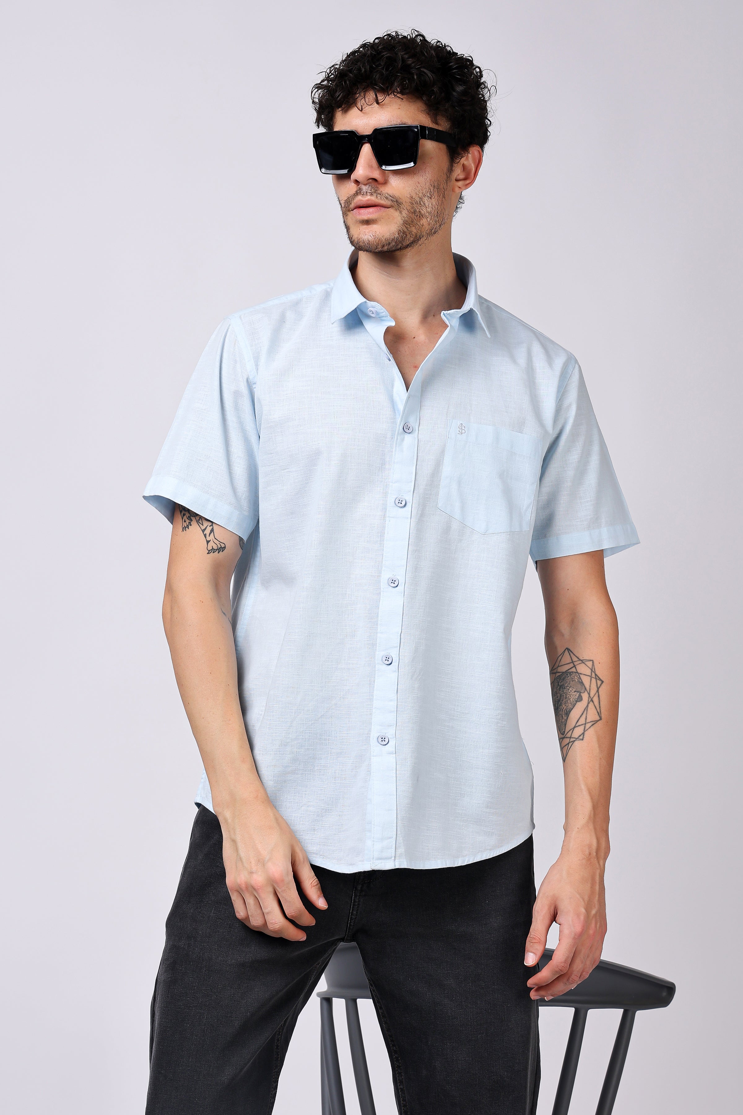 Stylox Men's Half Sleeve Solid Casual Shirt – Comfortable Cotton Blend Shirt for Smart Everyday Style - Stylox