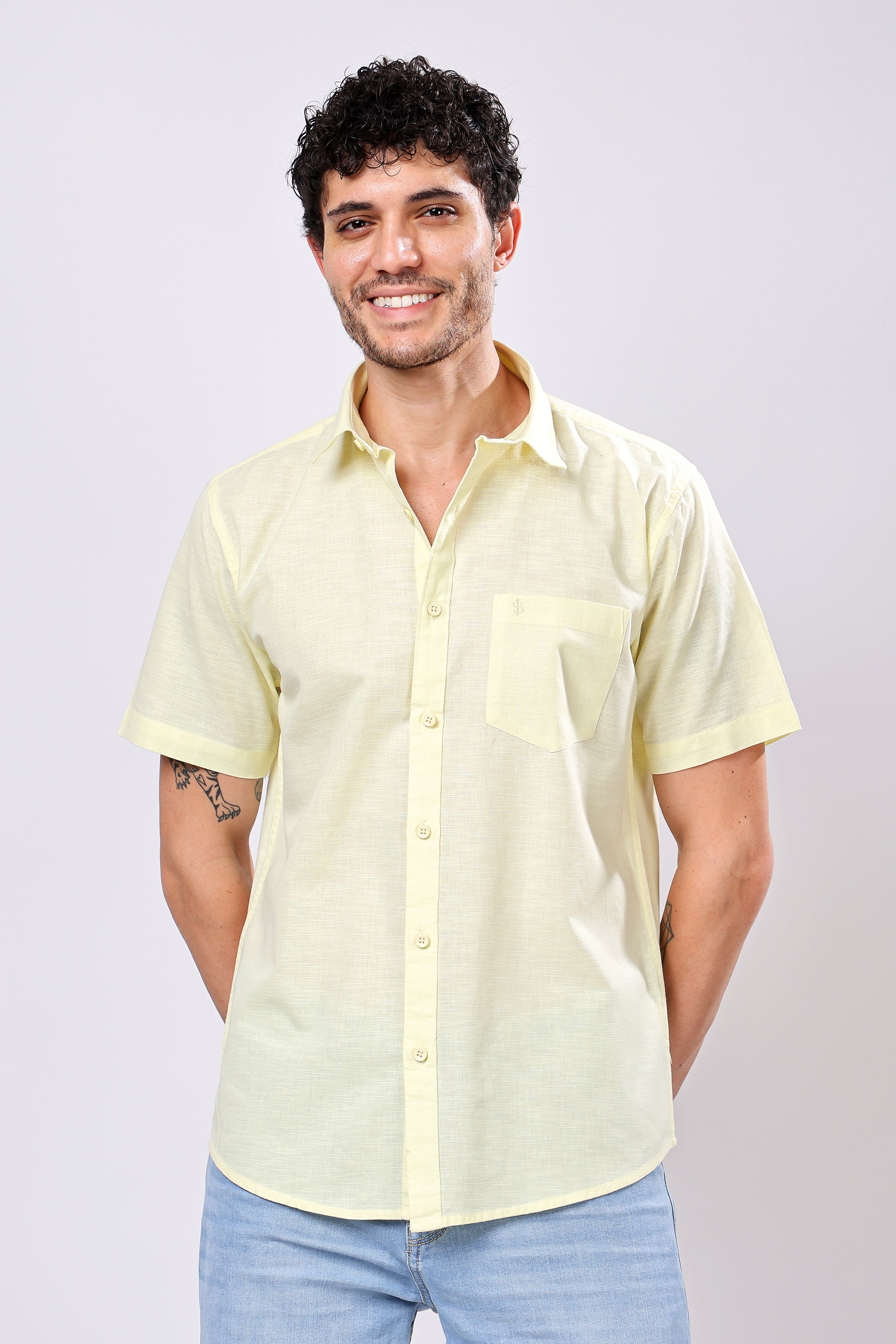 Stylox Men's Half Sleeve Solid Casual Shirt – Comfortable Cotton Blend Shirt for Smart Everyday Style - Stylox