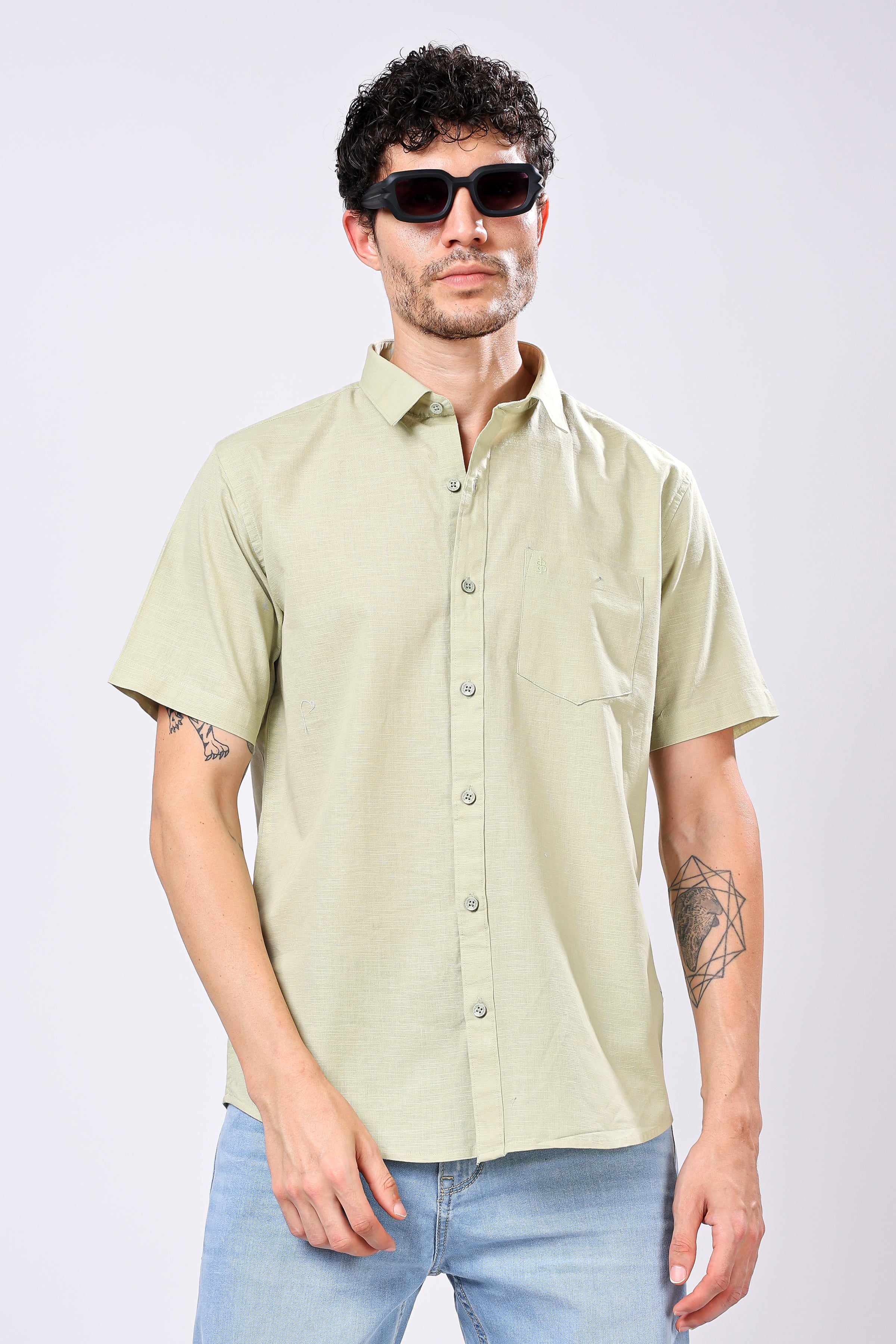 Stylox Men's Half Sleeve Solid Casual Shirt – Comfortable Cotton Blend Shirt for Smart Everyday Style - Stylox