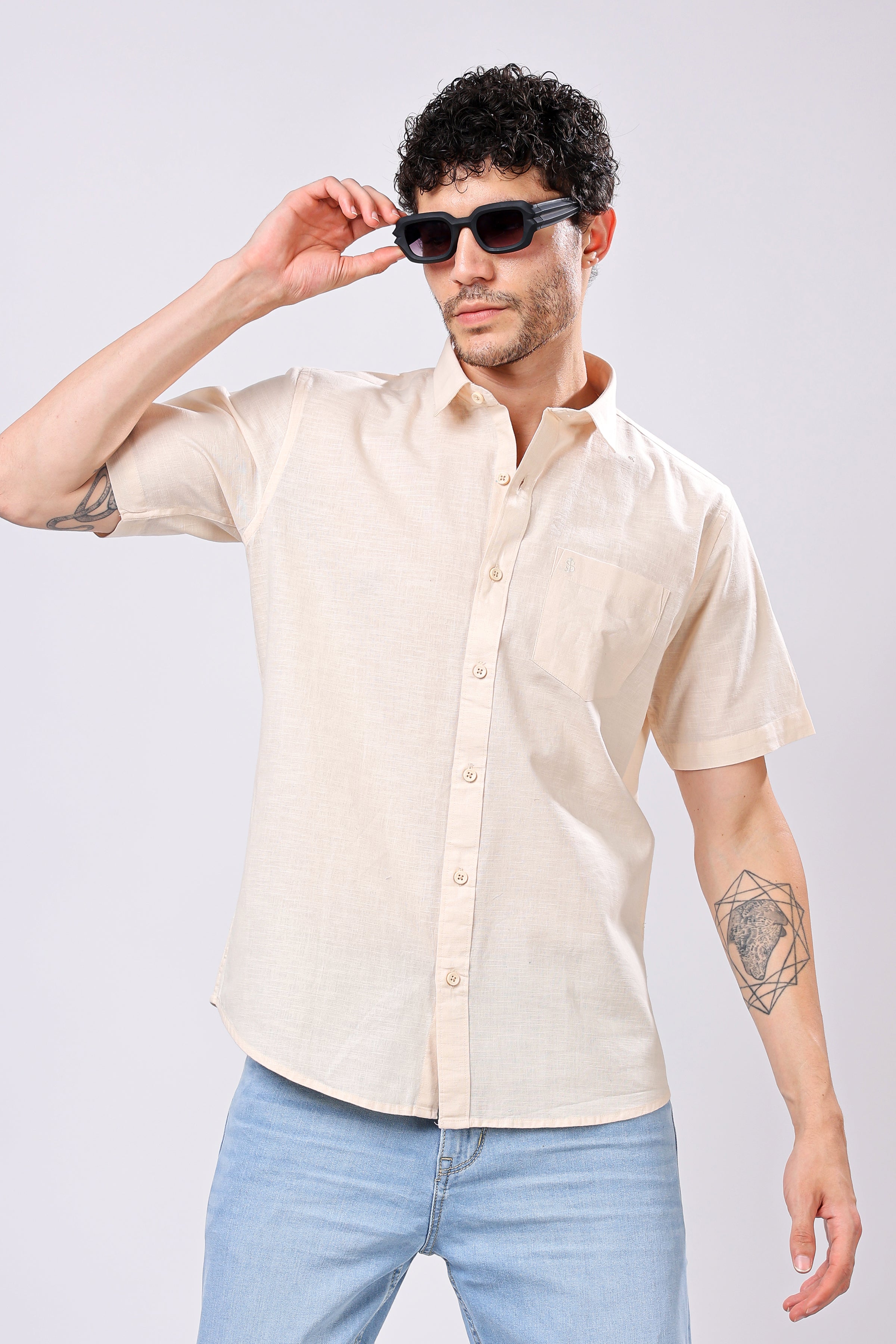 Stylox Men's Half Sleeve Solid Casual Shirt – Comfortable Cotton Blend Shirt for Smart Everyday Style - Stylox