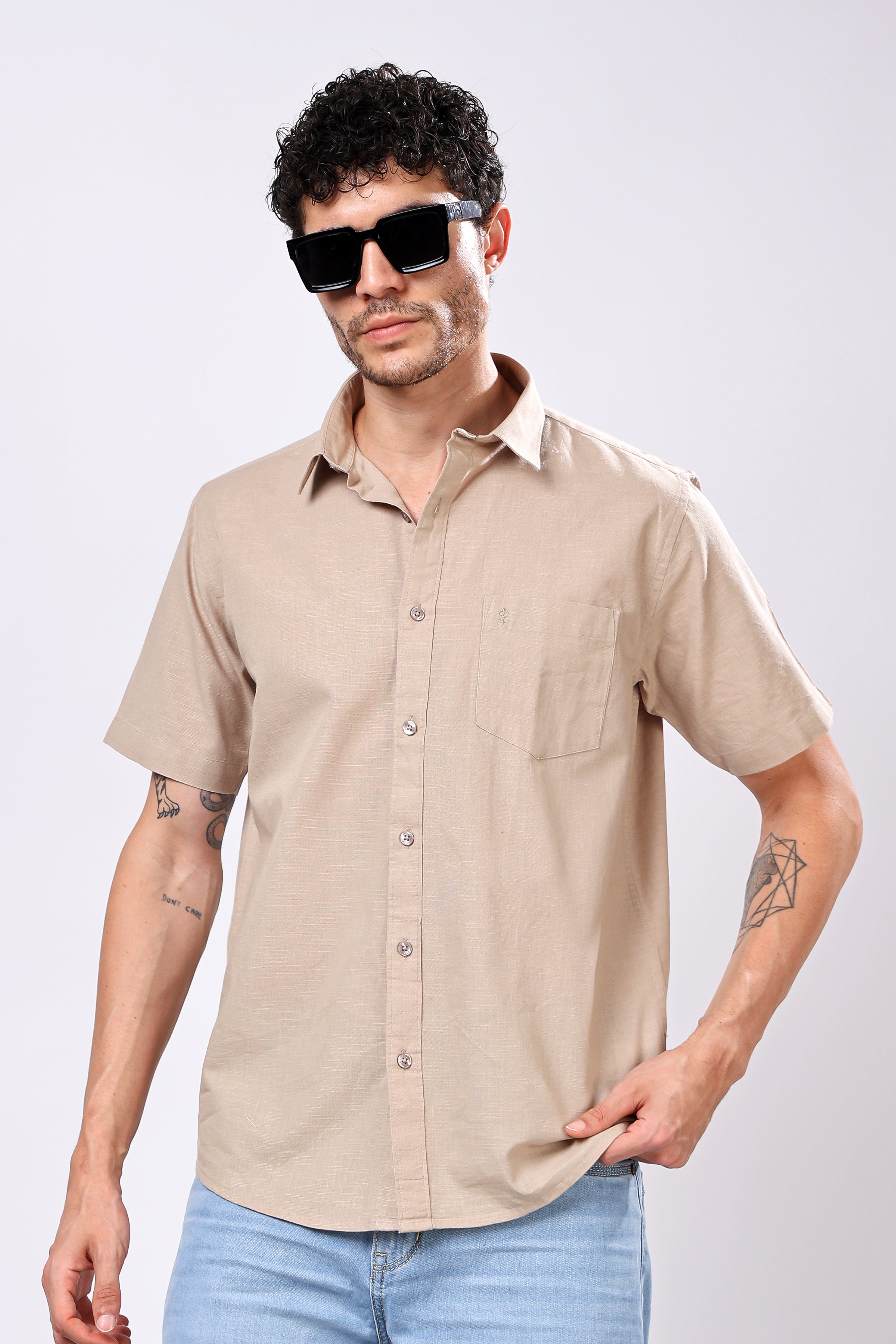 Stylox Men's Half Sleeve Solid Casual Shirt – Comfortable Cotton Blend Shirt for Smart Everyday Style - Stylox