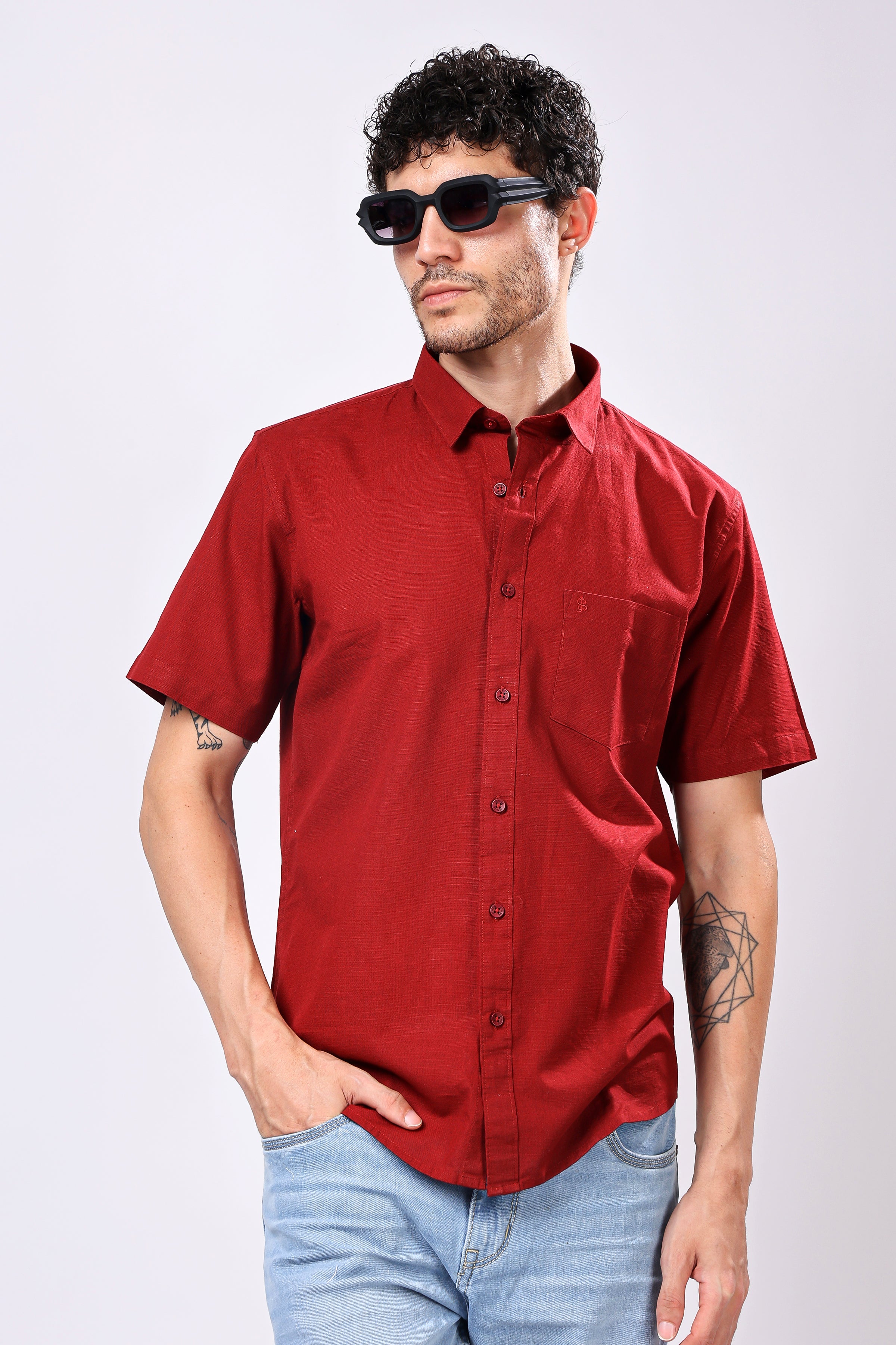 Stylox Men's Half Sleeve Solid Casual Shirt – Comfortable Cotton Blend Shirt for Smart Everyday Style - Stylox