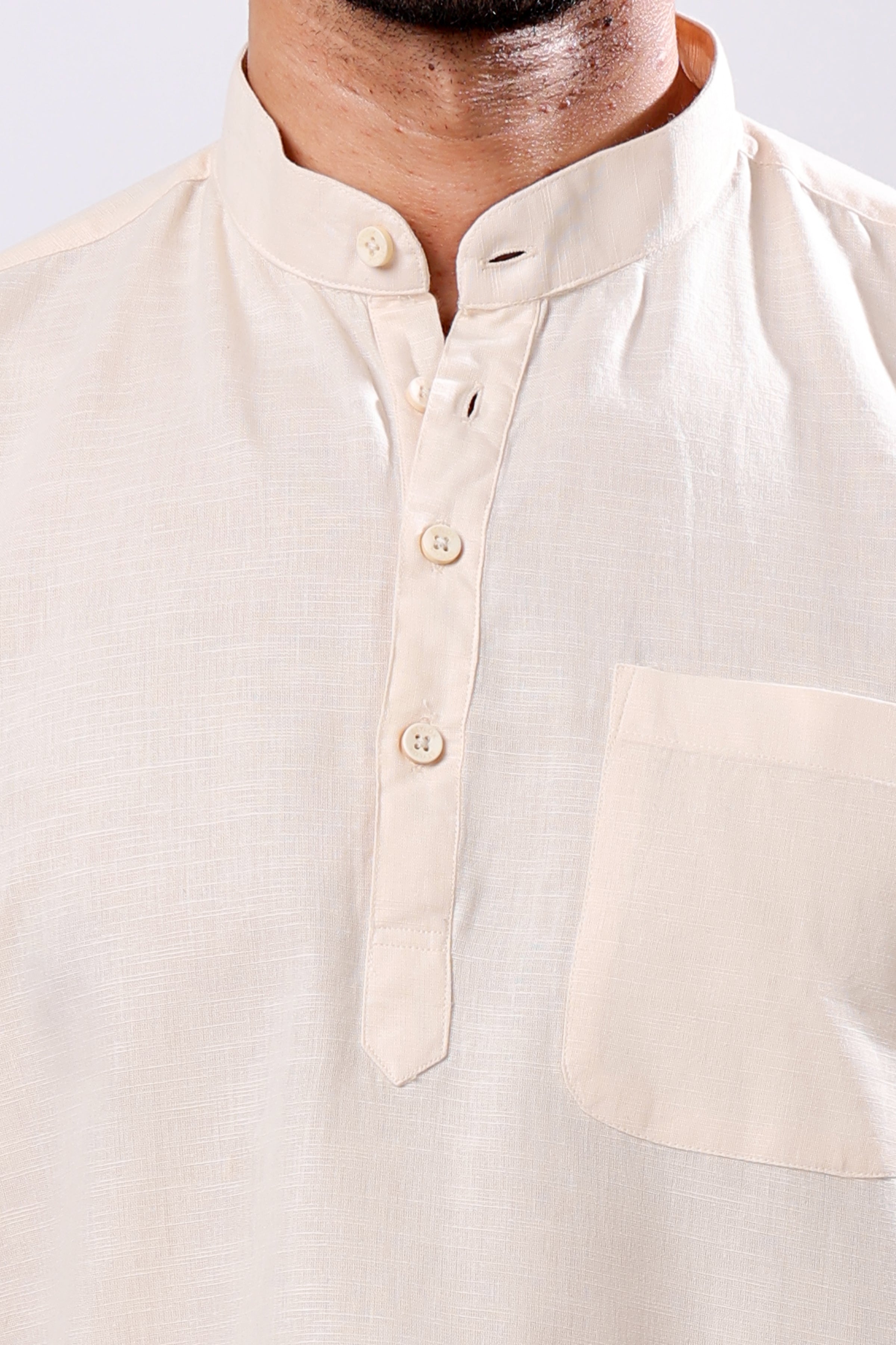 Stylox Men's Half Sleeve Solid Kurta (Beige) - Stylox