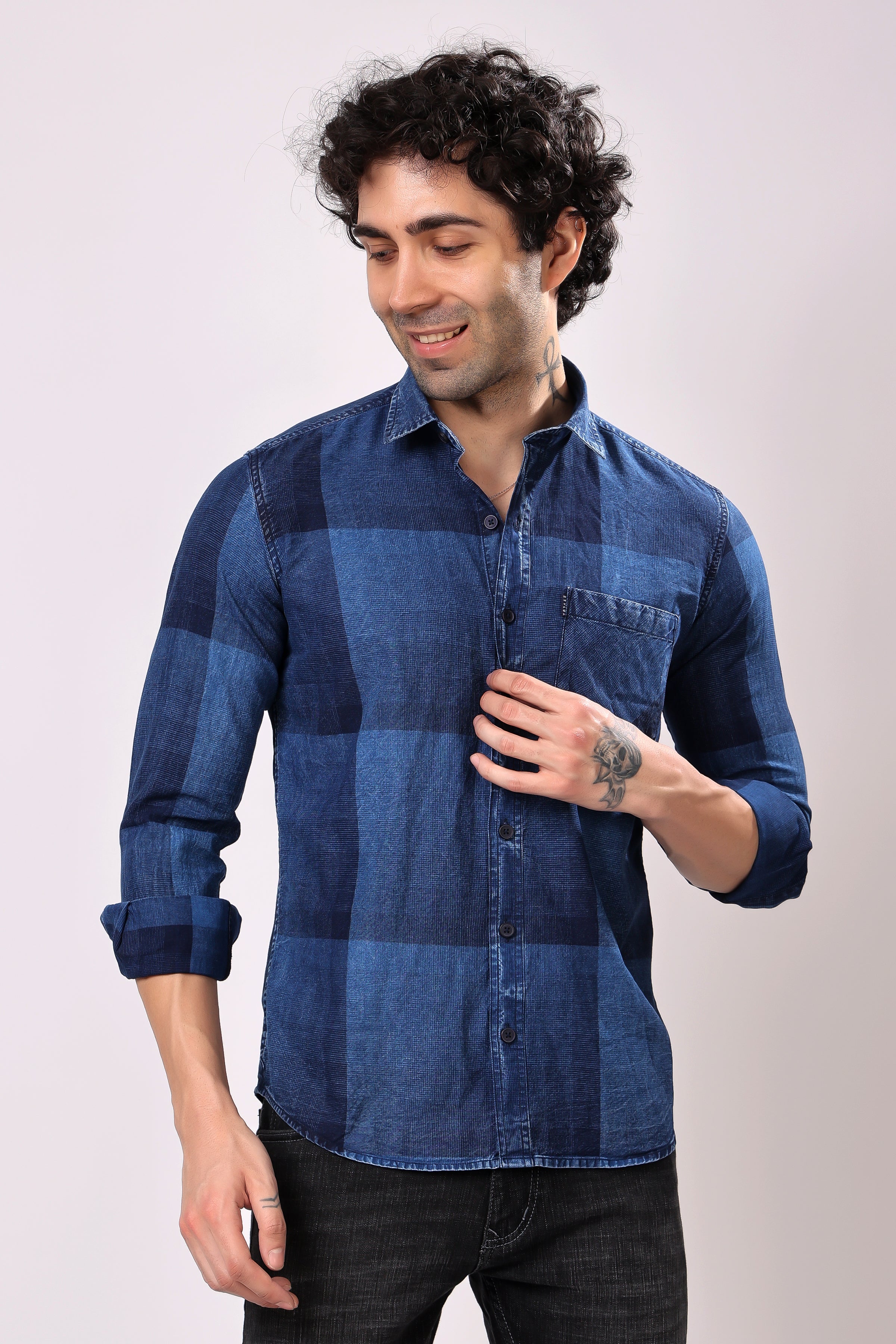 Stylox Denim Check Shirt | Full Sleeves - Stylox