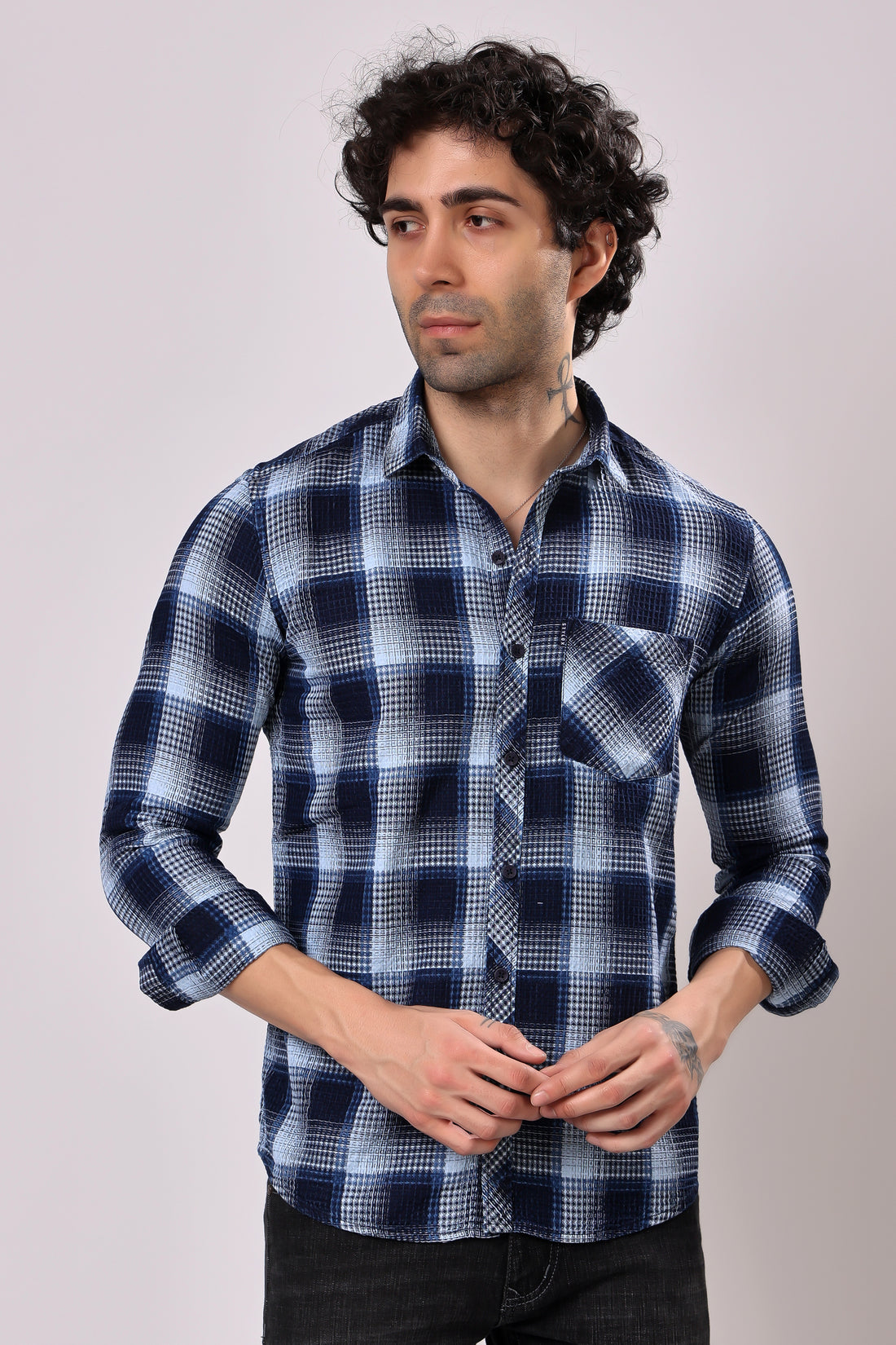 Stylox Denim Check Shirt | Full Sleeves