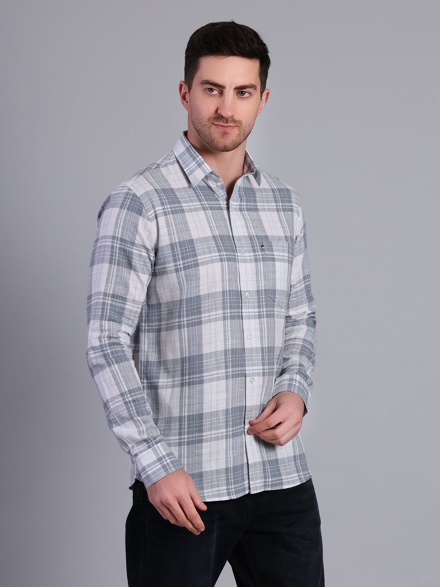Stylox Men’s Regular Fit Checked Full Sleeve Casual Shirt-Slate Blue - Stylox