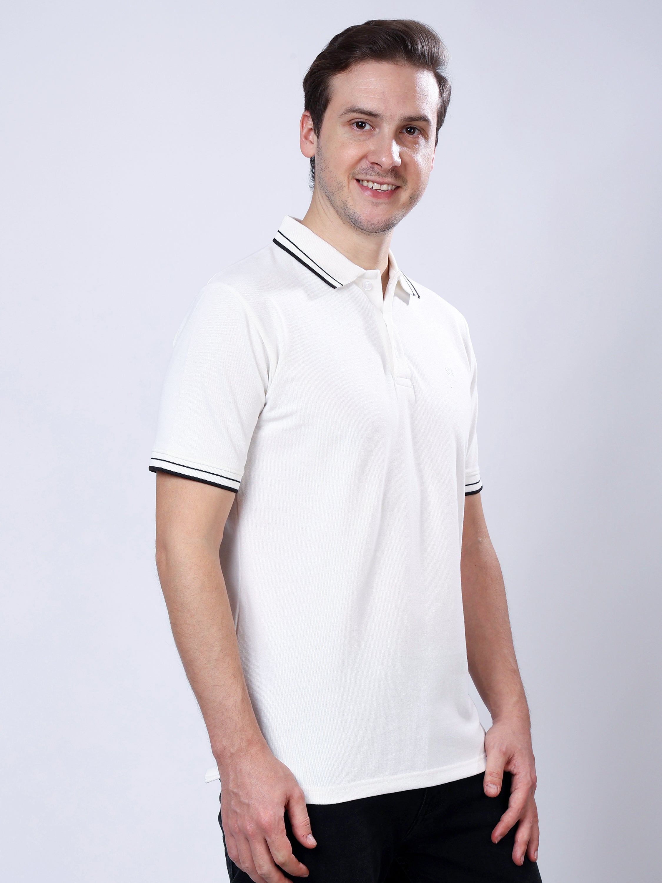 Stylox Men’s Solid Polo T-Shirt with Contrast-Tipped Collar - Stylox