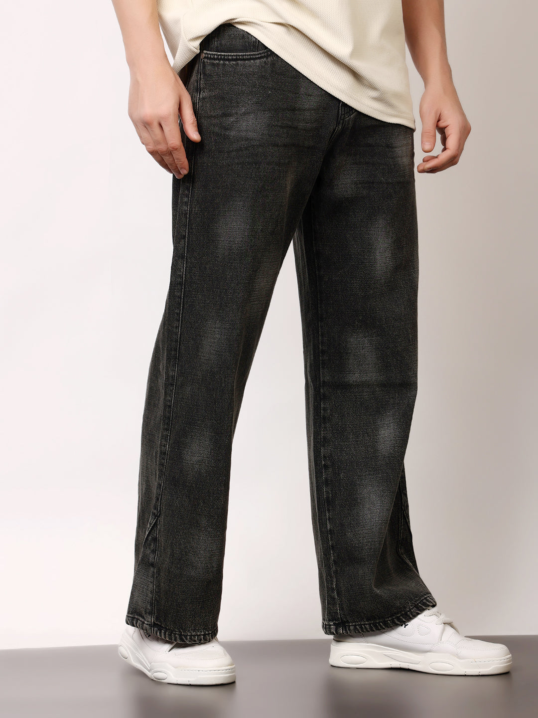 Stylox Men’s Washed Stretchable Baggy Fit Jeans – Loose Fit Vintage Denim for Casual & Streetwear J-13 - Stylox