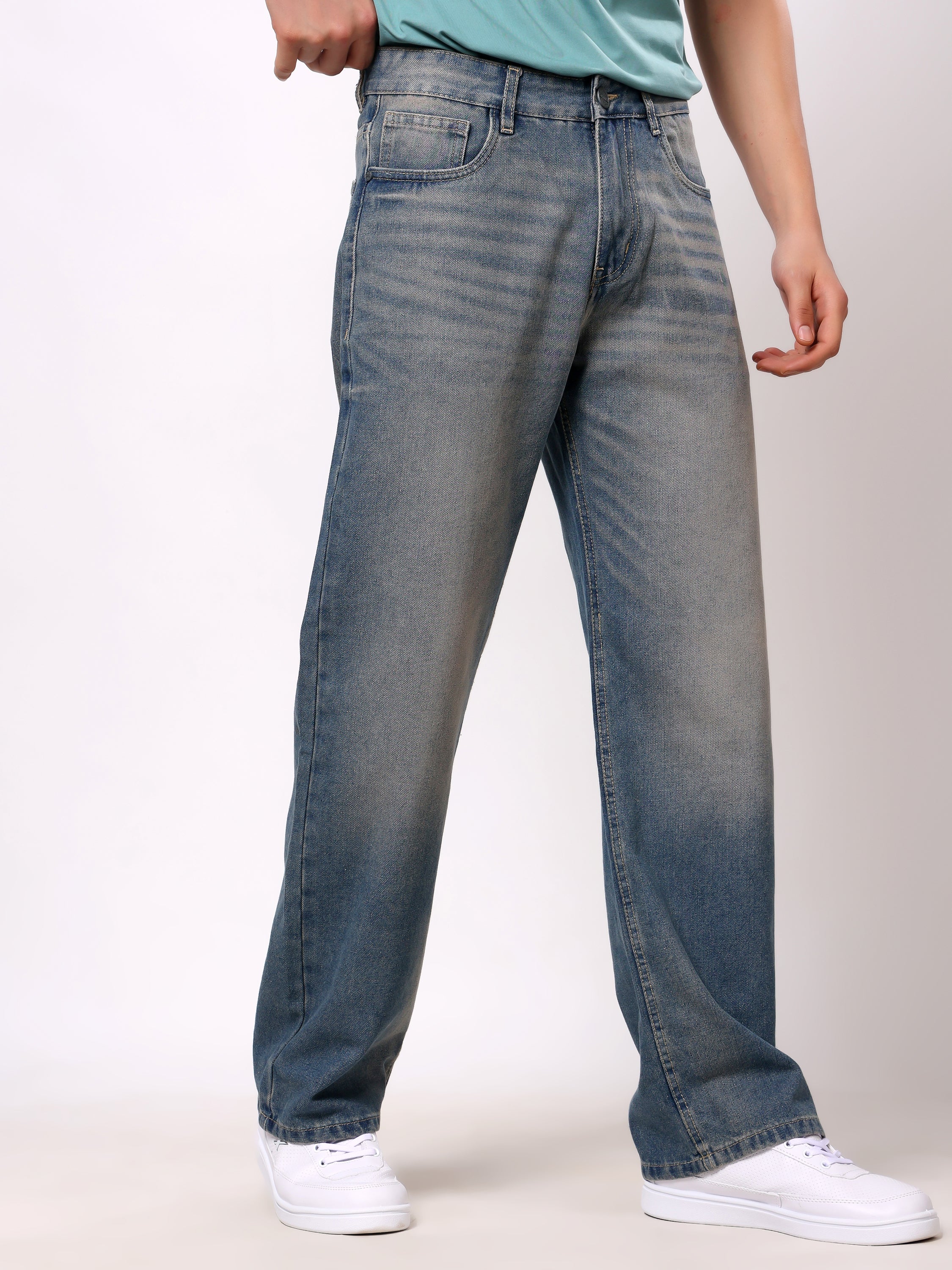 Stylox Baggy Fit Non-Stretch Wide Leg Casual Streetwear Denim Jeans For Men
