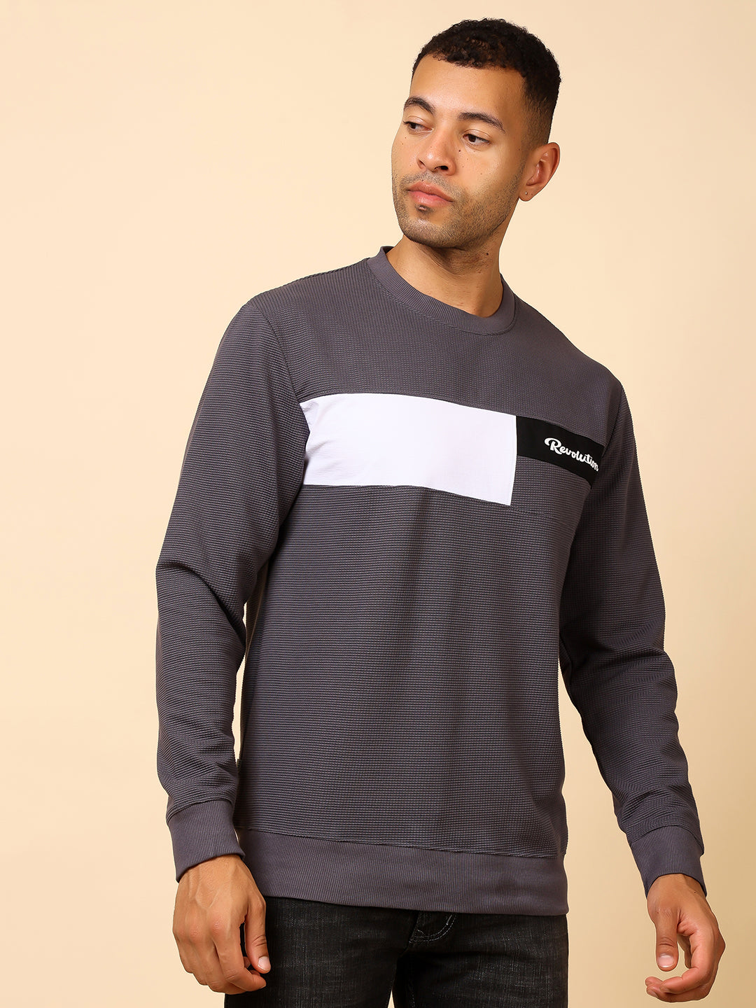 Stylox Men’s Colorblock Crew Neck Sweatshirt with “Revolution” Print