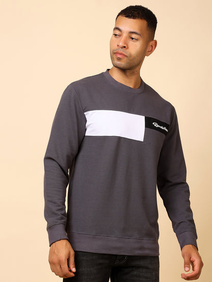 Stylox Men’s Colorblock Crew Neck Sweatshirt with “Revolution” Print