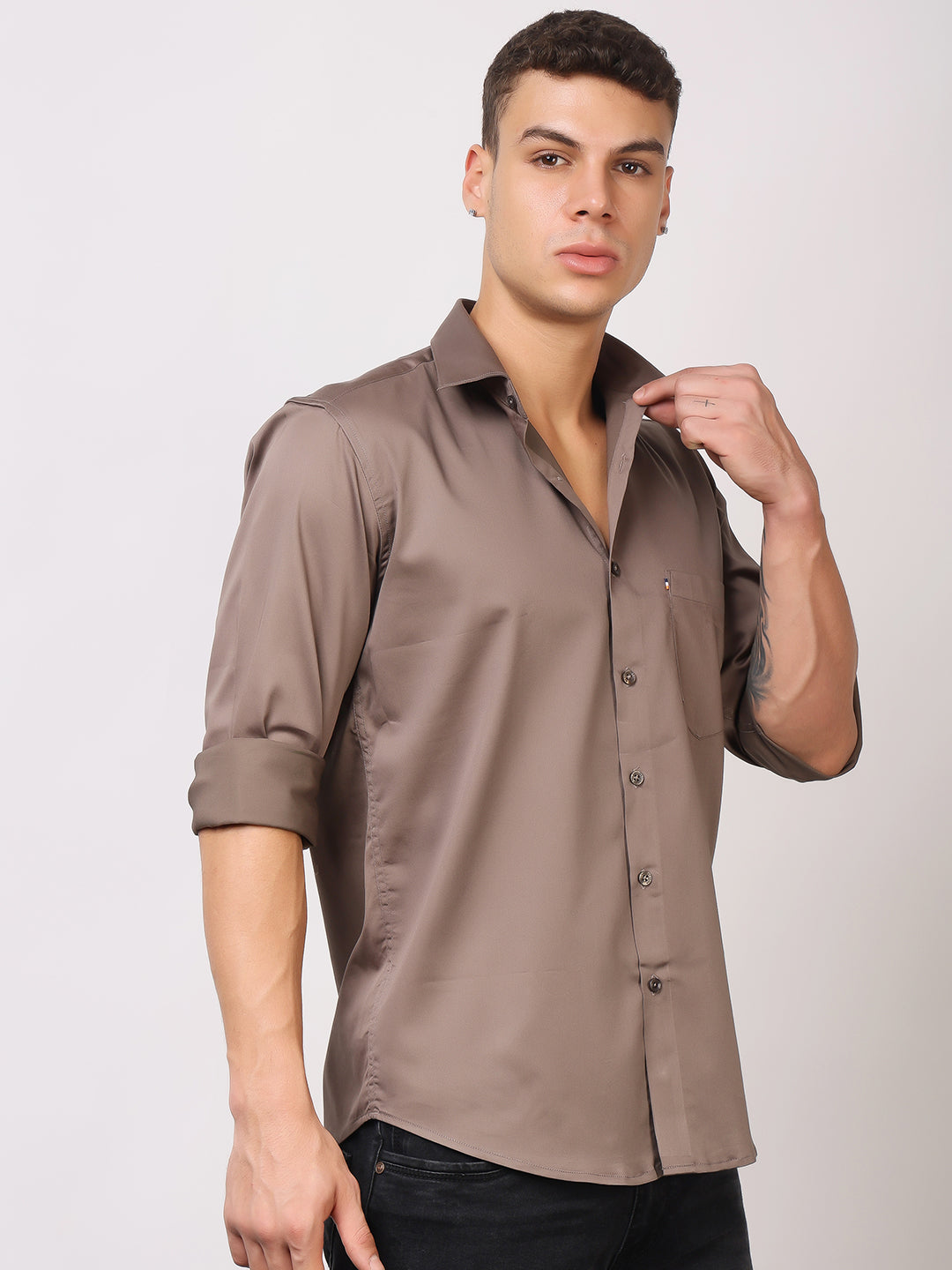 Stylox Men's Full Sleeve Solid Partywear Casual Shirt – Premium Shine Finish Cotton Blend Regular Fit Shirt for Stylish Evening & Occasion Wear - Stylox
