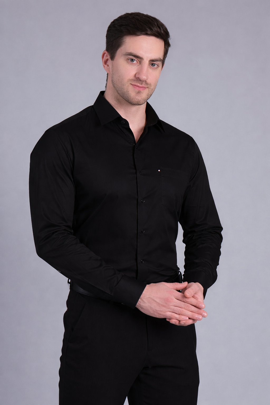 Stylox Men's Regular Fit Full Sleeve Solid Casual Shirt (Black)