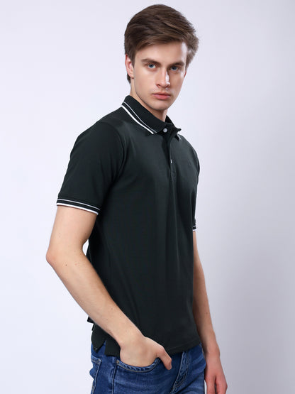 Stylox Men’s Solid Polo T-Shirt with Contrast-Tipped Collar - Stylox