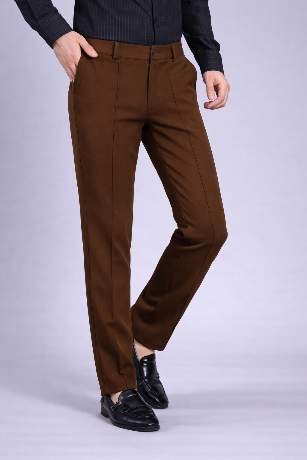 Stylox Men’s Comfort Fit Korean Trousers – Premium Office Wear Pants-Light Brown - Stylox