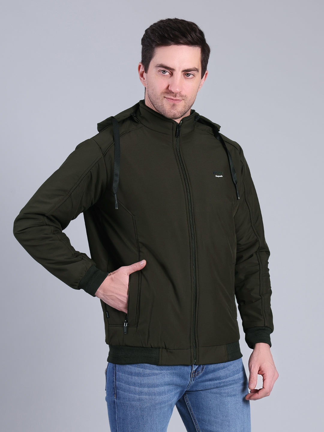 Stylox Men’s Solid Hooded Winter Jacket | Full Sleeve Zip-Up Casual Jacket with Pockets